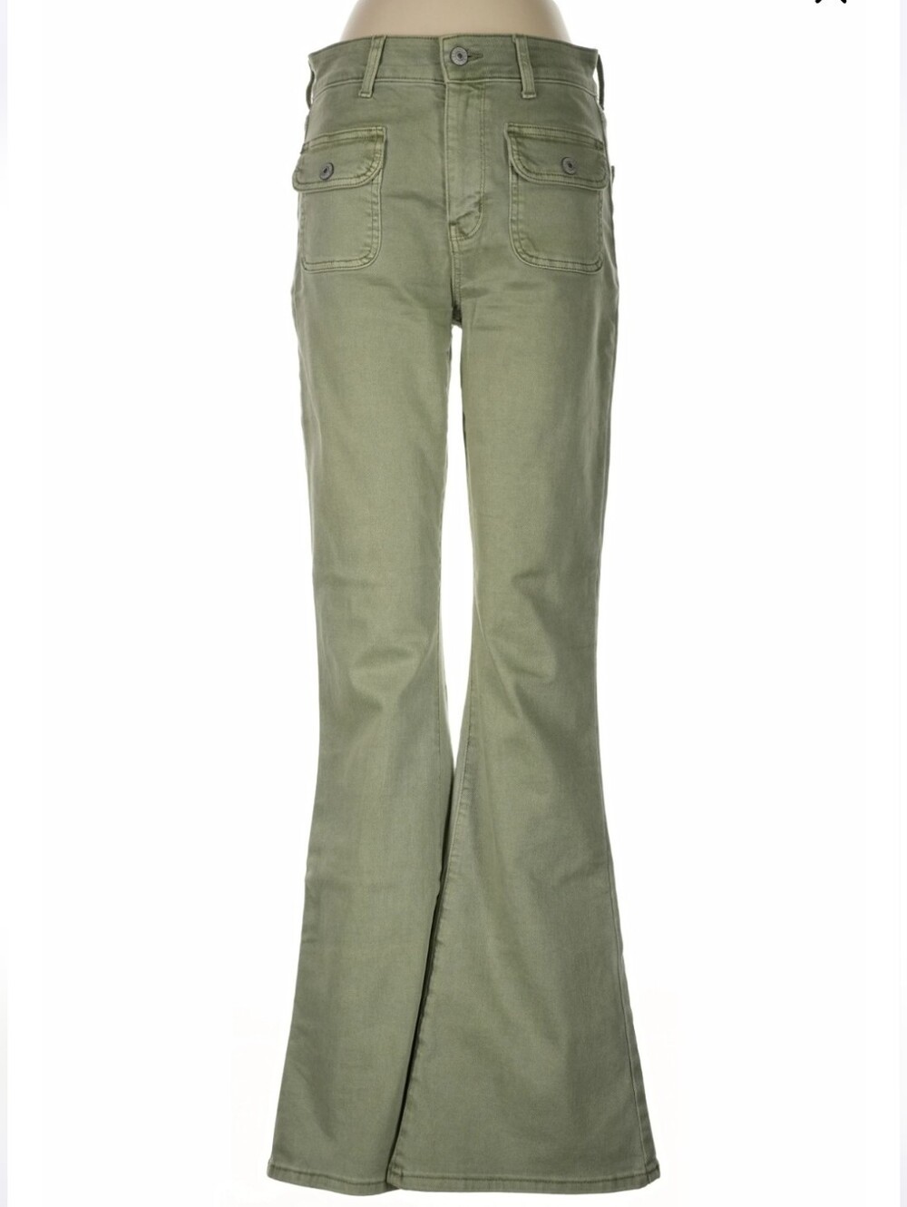 American Eagle Super High Rise Flare Olive Green Jeans